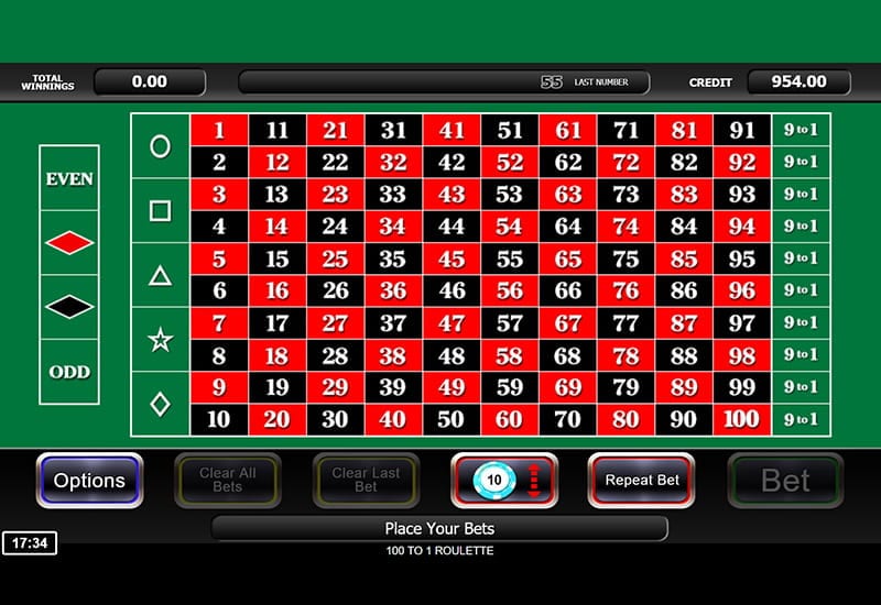 100 to 1 Roulette Casino Game