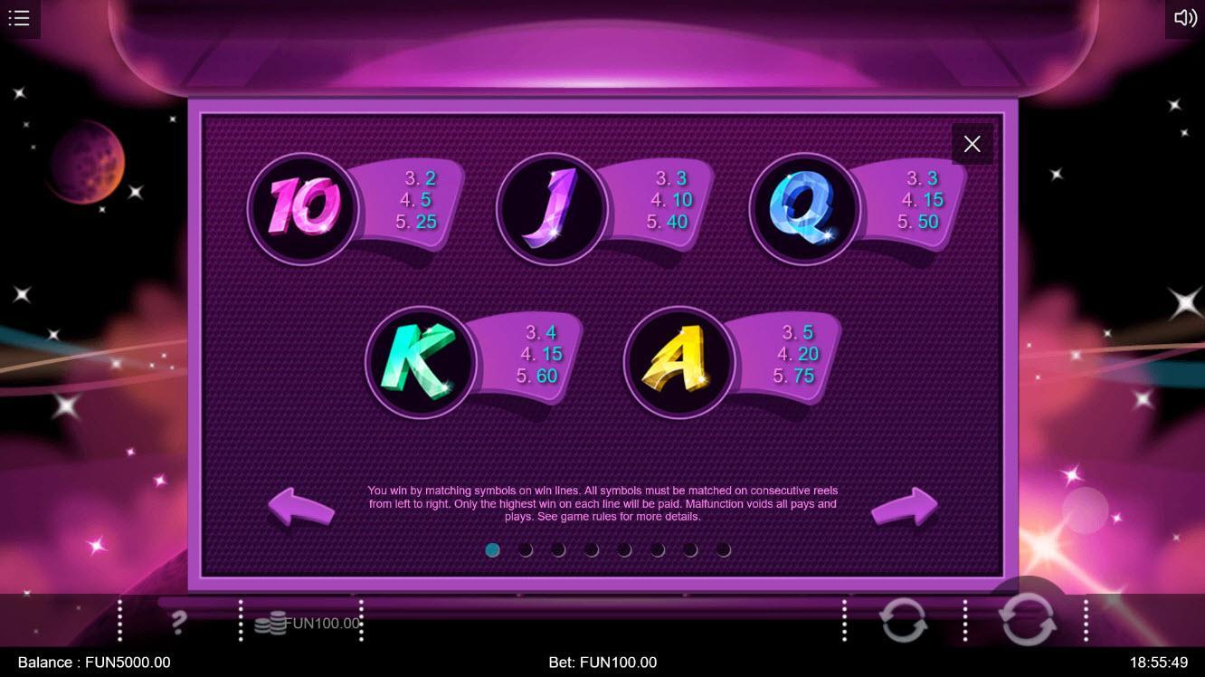 Cosmic Crystals Slots Game paytable