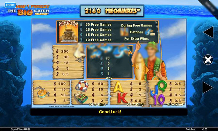 Fishin' Frenzy Big Catch Megaways Slot Paytable