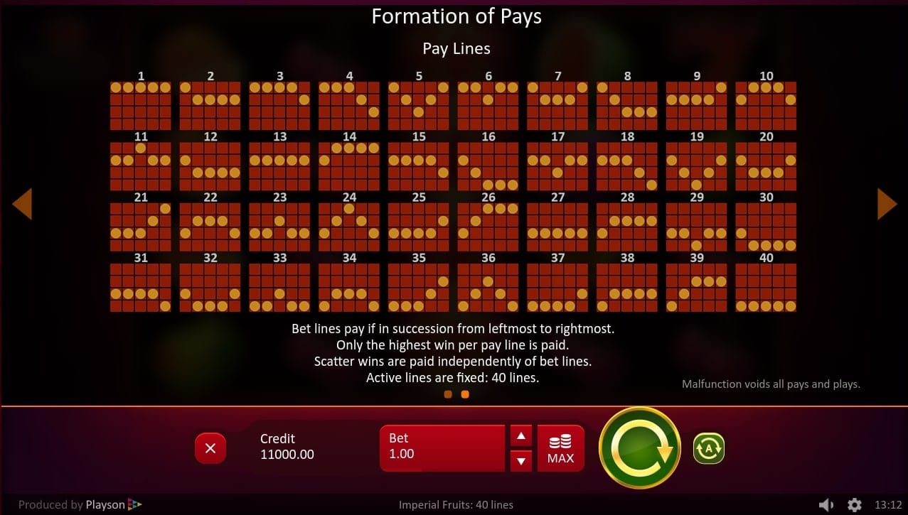 Imperial Fruits 100 Lines Slots Paylines