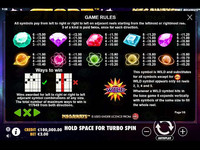 Starz Megaways Slots Paytable