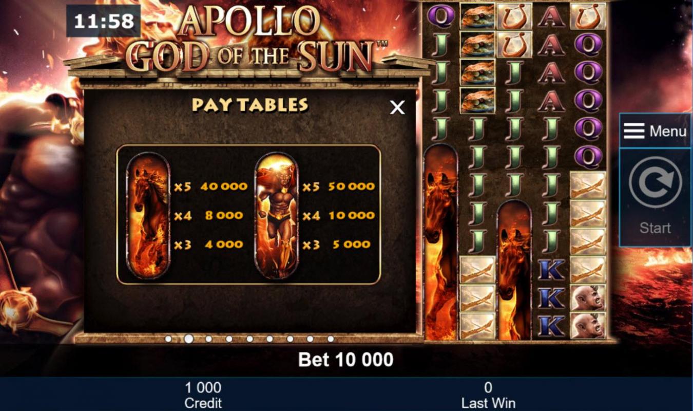 apollo god of the sun paytable