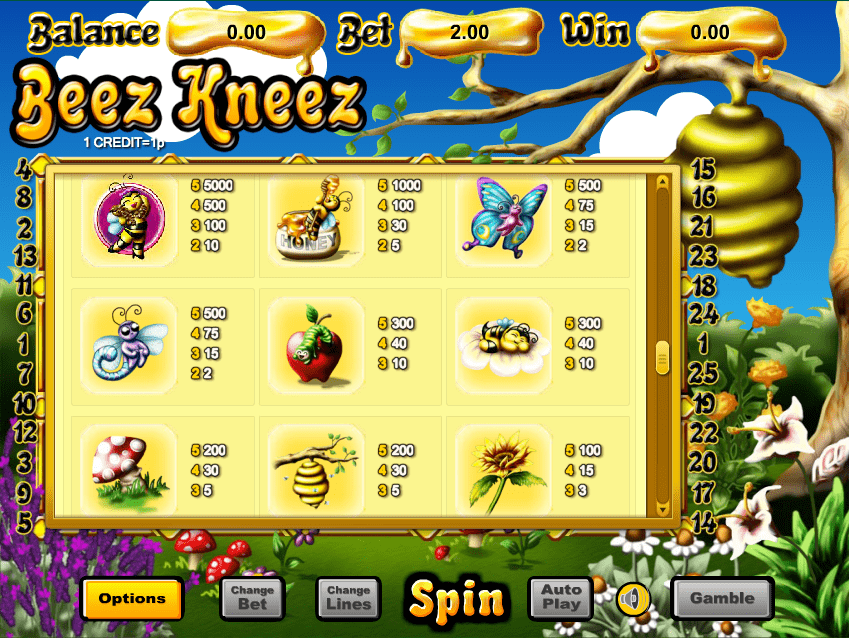 Beez Kneez Slot Paytable