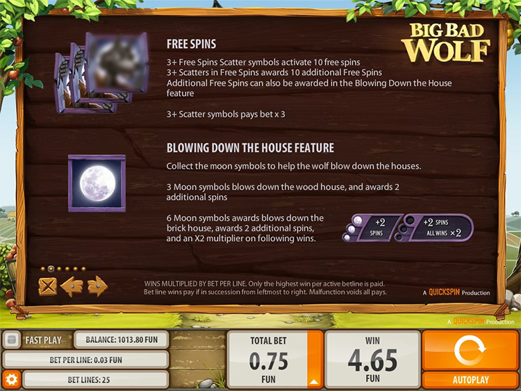 Big Bad Wolf Slots Bonus Features