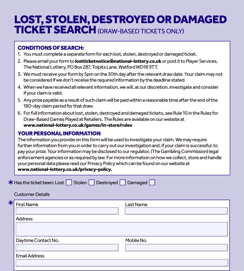 Claim Form National Lottery