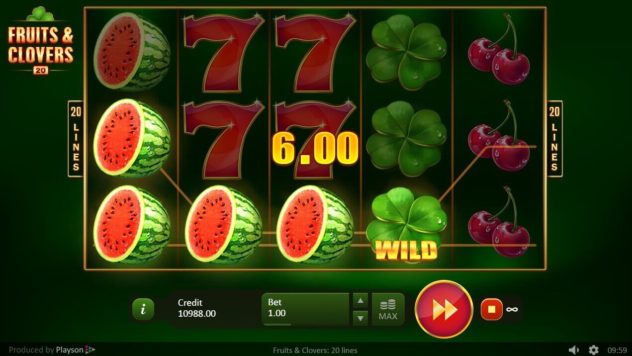 Fruits and Clovers: 20 Lines slots UK