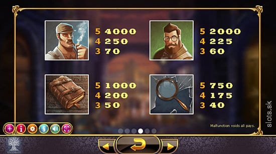 Holmes and the Stolen Stones Slot paytable info