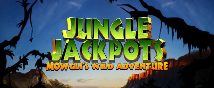 Jungle Jackpots logo on background of shadowy jungle trees and vines