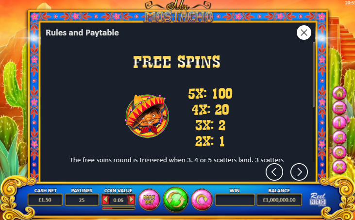 Mr Mostacho Slots Paytable