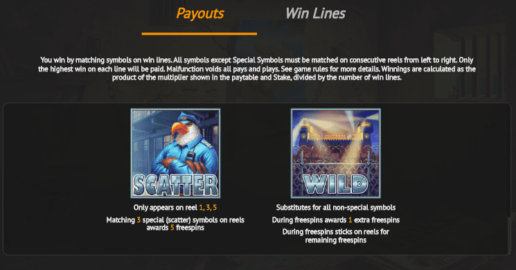 Prison Escape Slot paytable