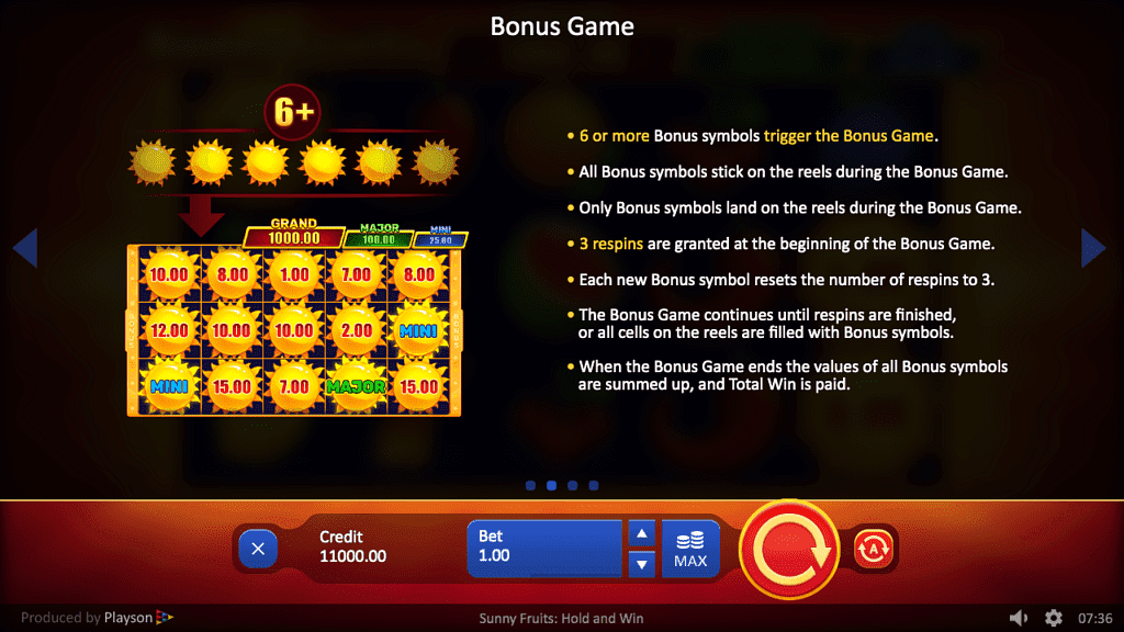 Sunny Fruits Bonus Game