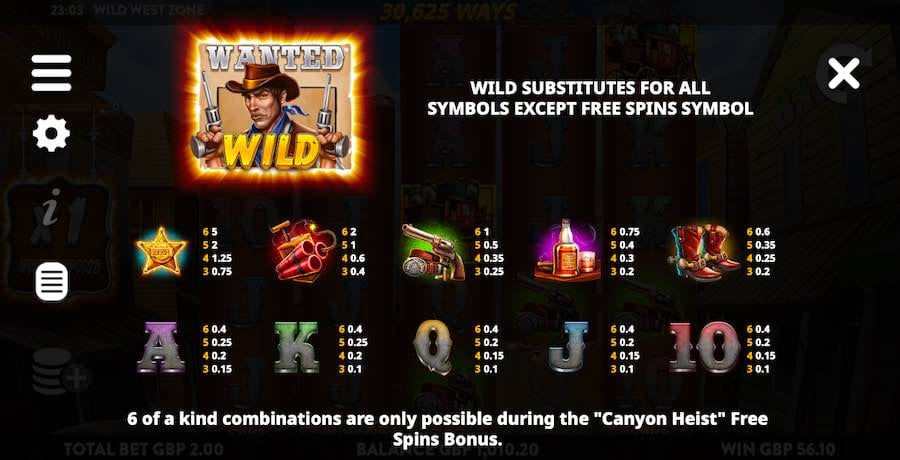 Wild West Zone Slot Symbols